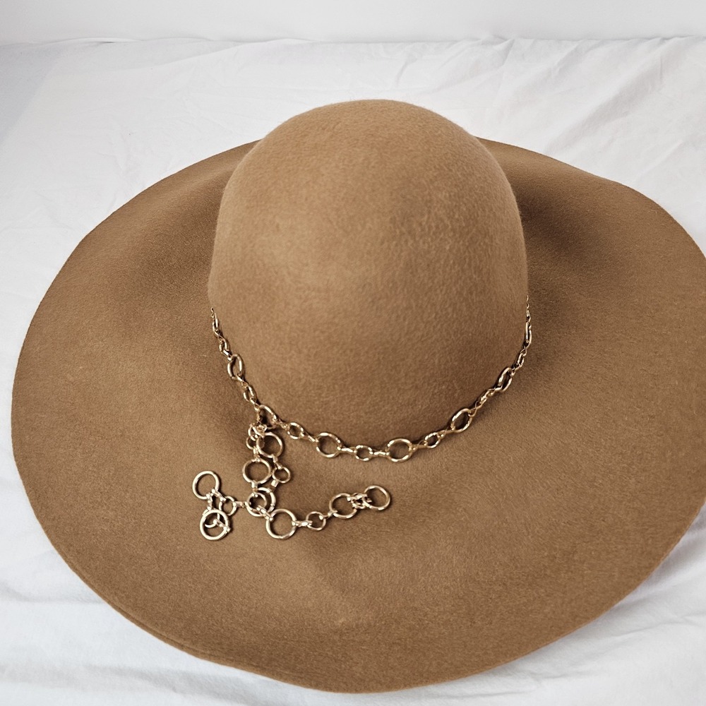 Lulu's NWT Floppy Hat Womens Chain Band 100% Wool One Size Boho Festival Brown